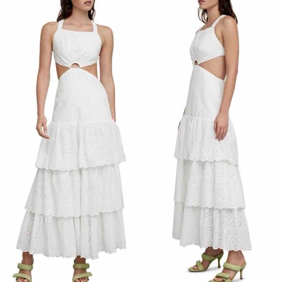 Significant Other Eleanor Eyelet Cut Out Backless Midi Dress Size US 4 Ivory - Picture 2 of 15
